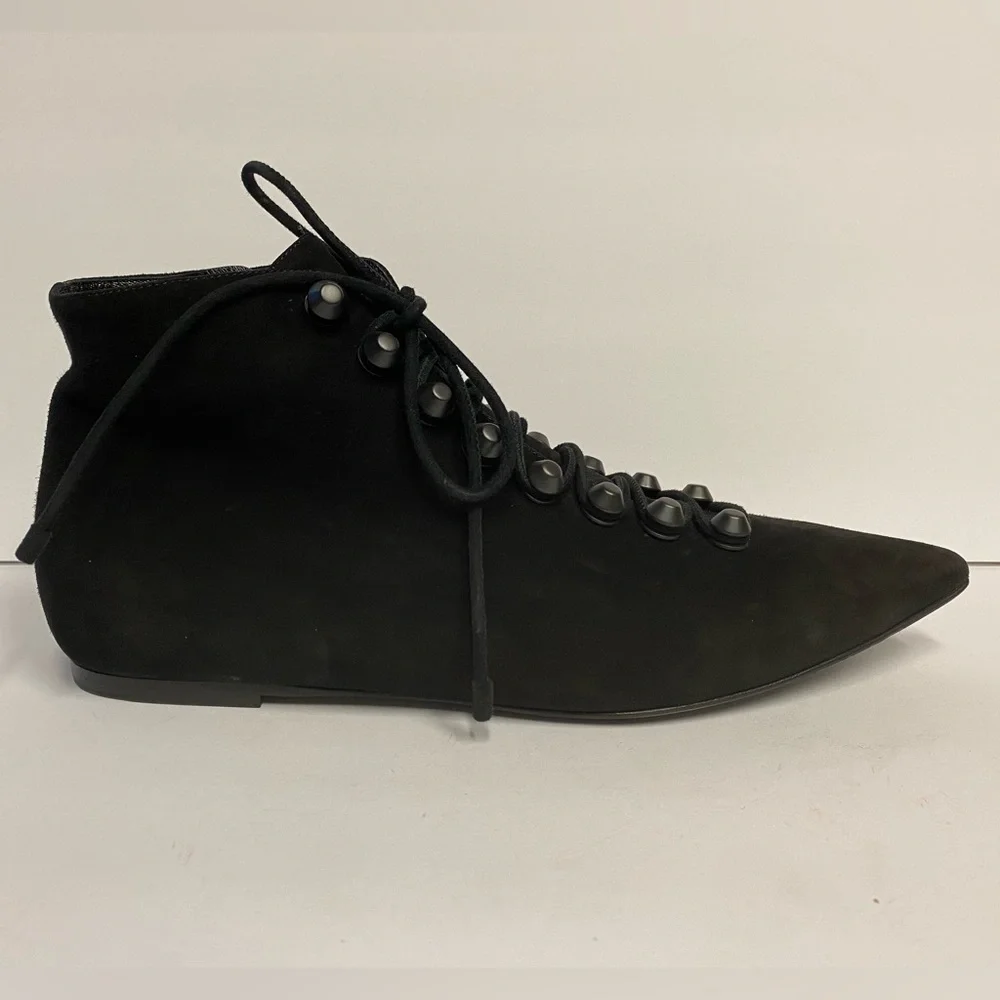 Balenciaga flat ankle boots suede lace up black 38 - Picture 2 of 9